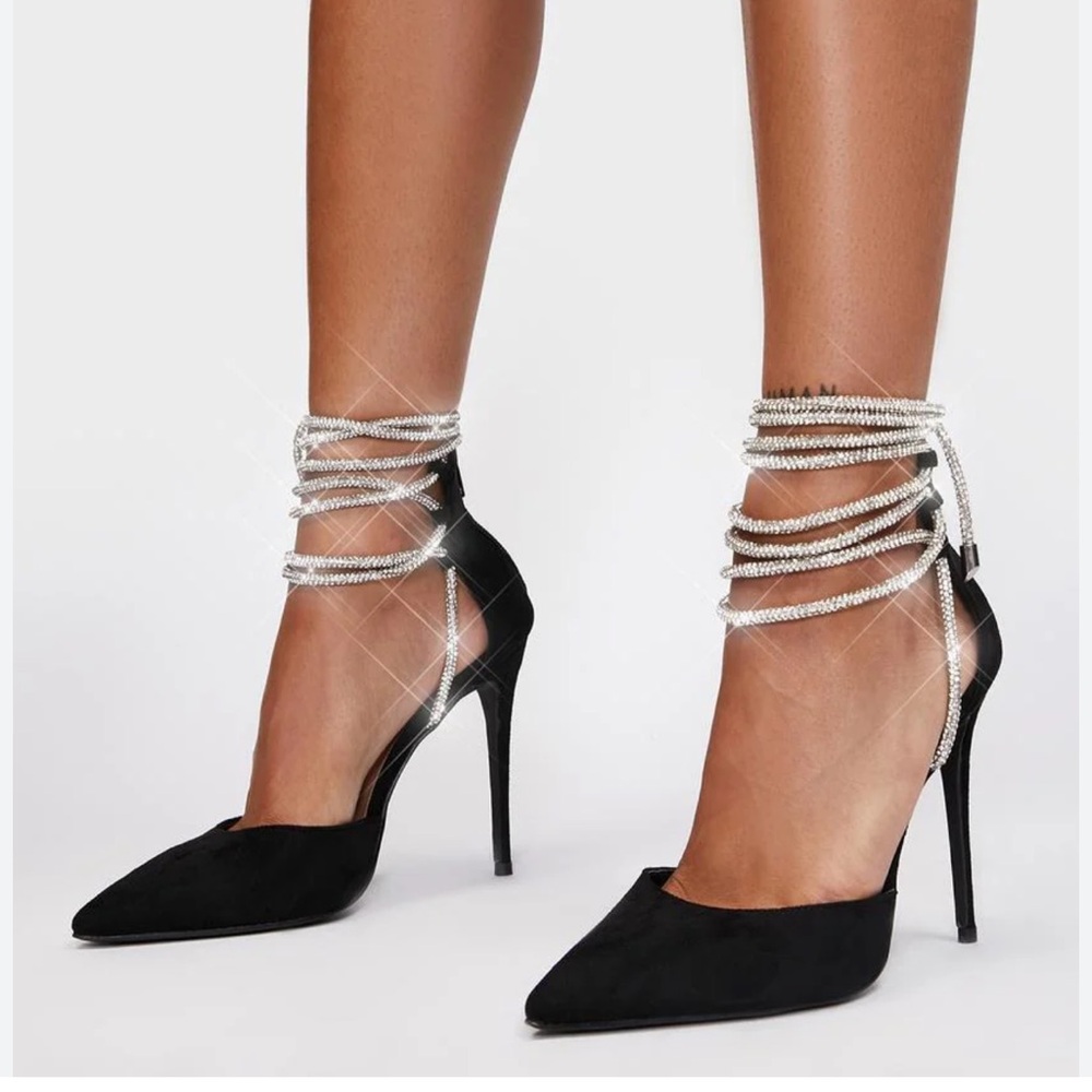 Azalea Wang capri rhinestone lace up heels